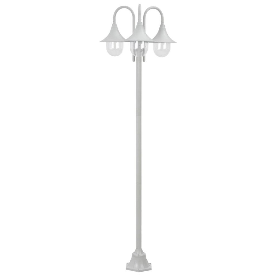 vidaXL Paalverlichting tuin E27 220 cm aluminium wit 3-delig afbeelding 1