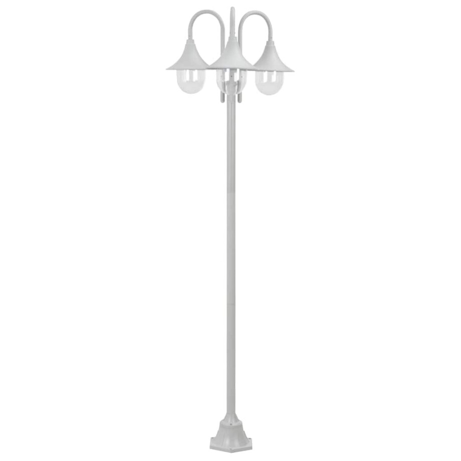 vidaXL Paalverlichting tuin E27 220 cm aluminium wit 3-delig afbeelding 1