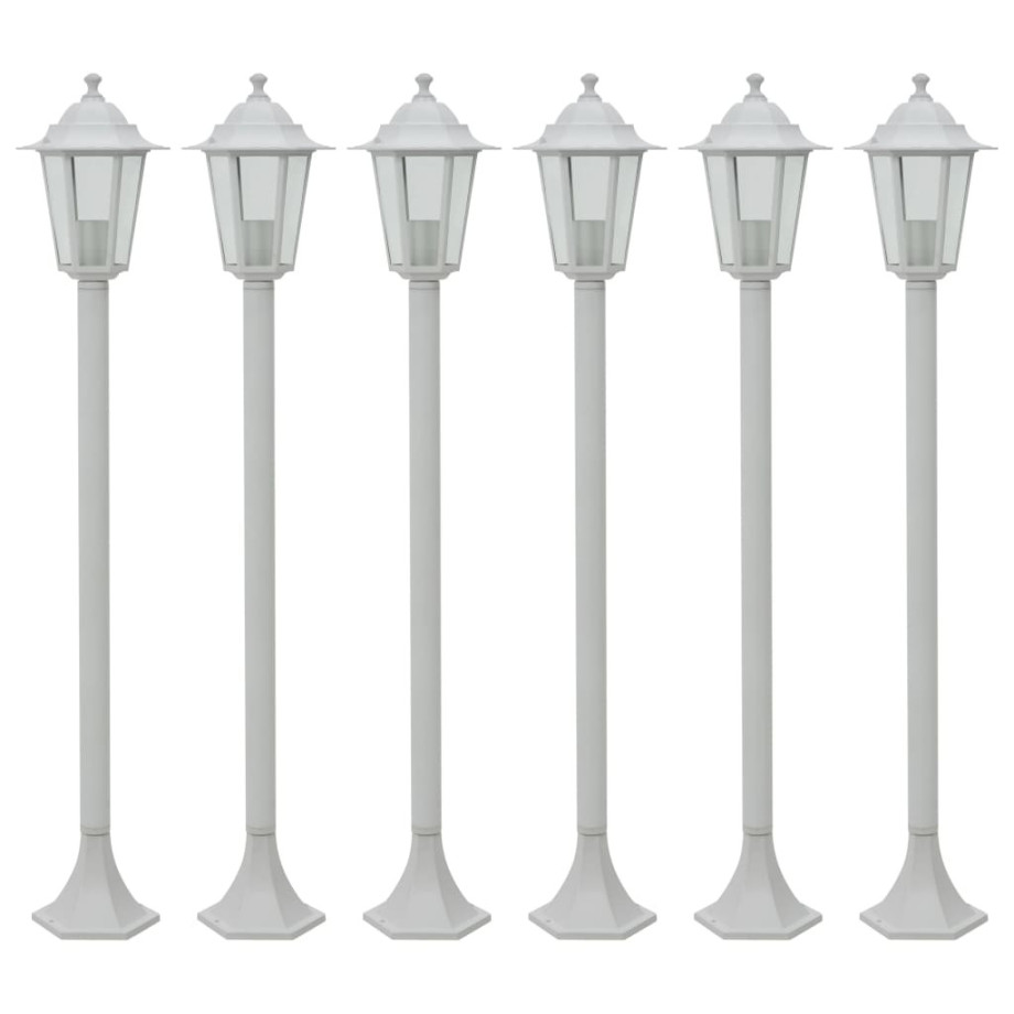 vidaXL Paalverlichting voor tuin E27 110 cm aluminium wit 6 st afbeelding 1