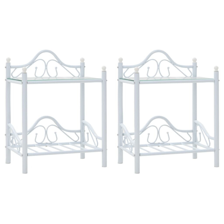 vidaXL Nachtkastjes 45x30,5x60 cm staal en gehard glas wit 2 st afbeelding 1