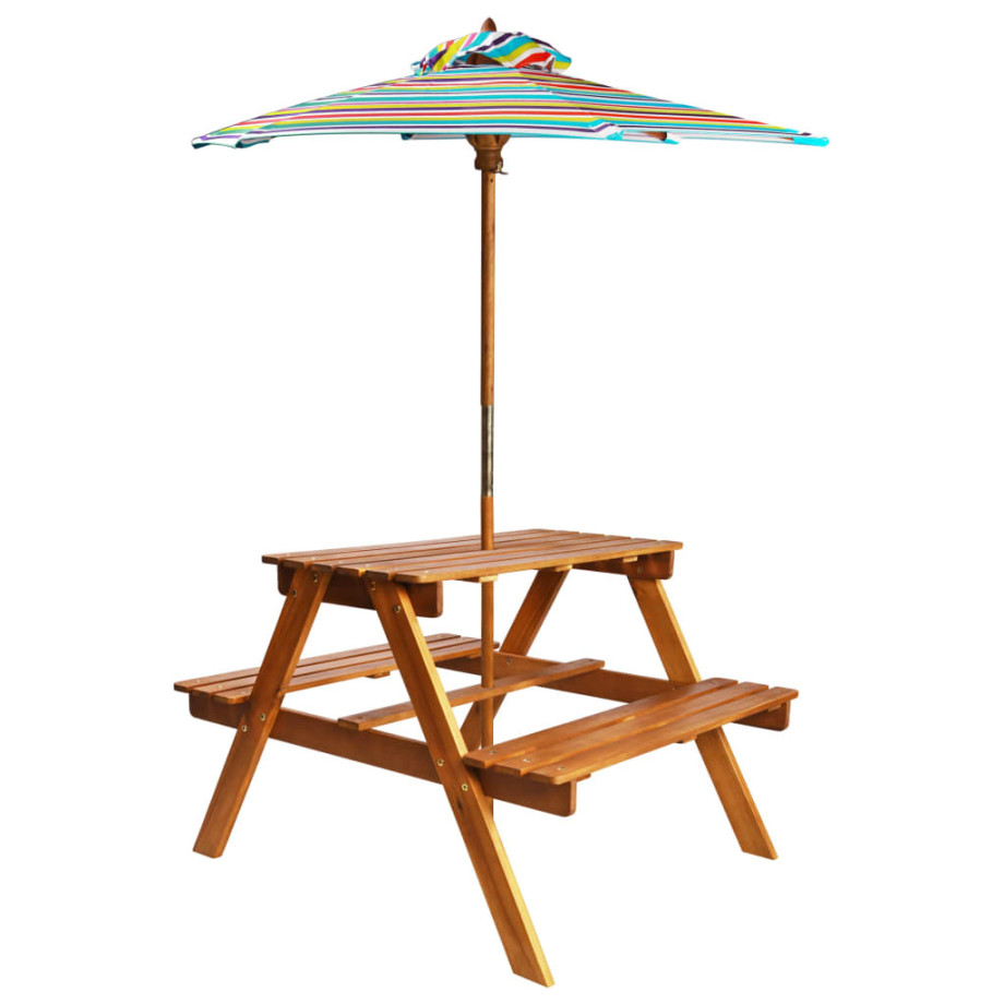 vidaXL Kinderpicknicktafel met parasol 79x90x60 cm massief acaciahout afbeelding 1