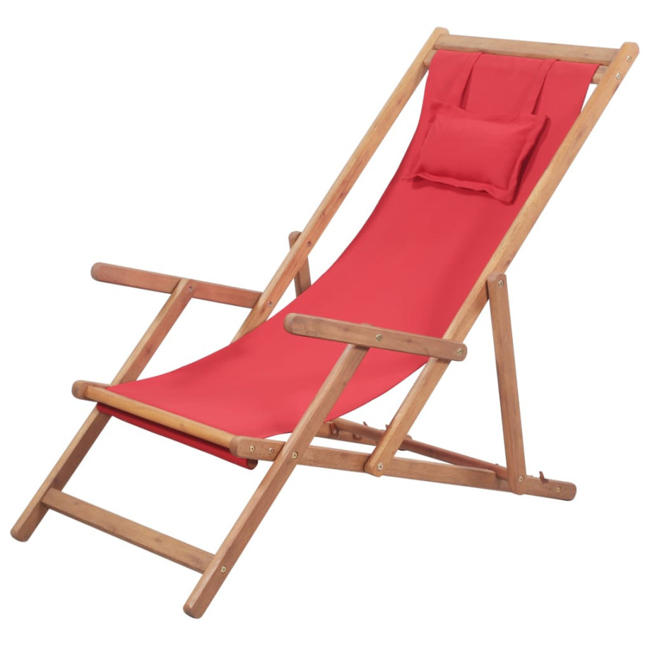 vidaXL Strandstoel inklapbaar stof en houten frame rood afbeelding 1