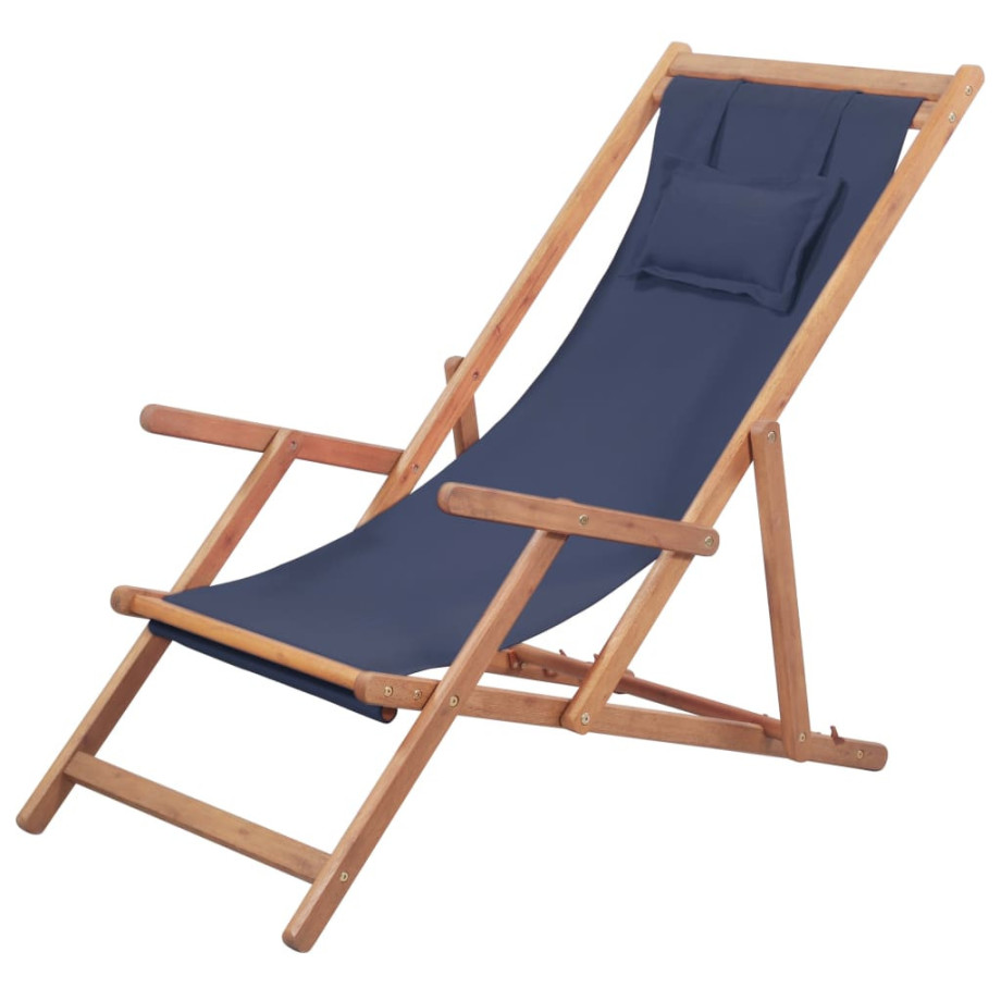 vidaXL Strandstoel inklapbaar stof en houten frame blauw afbeelding 1