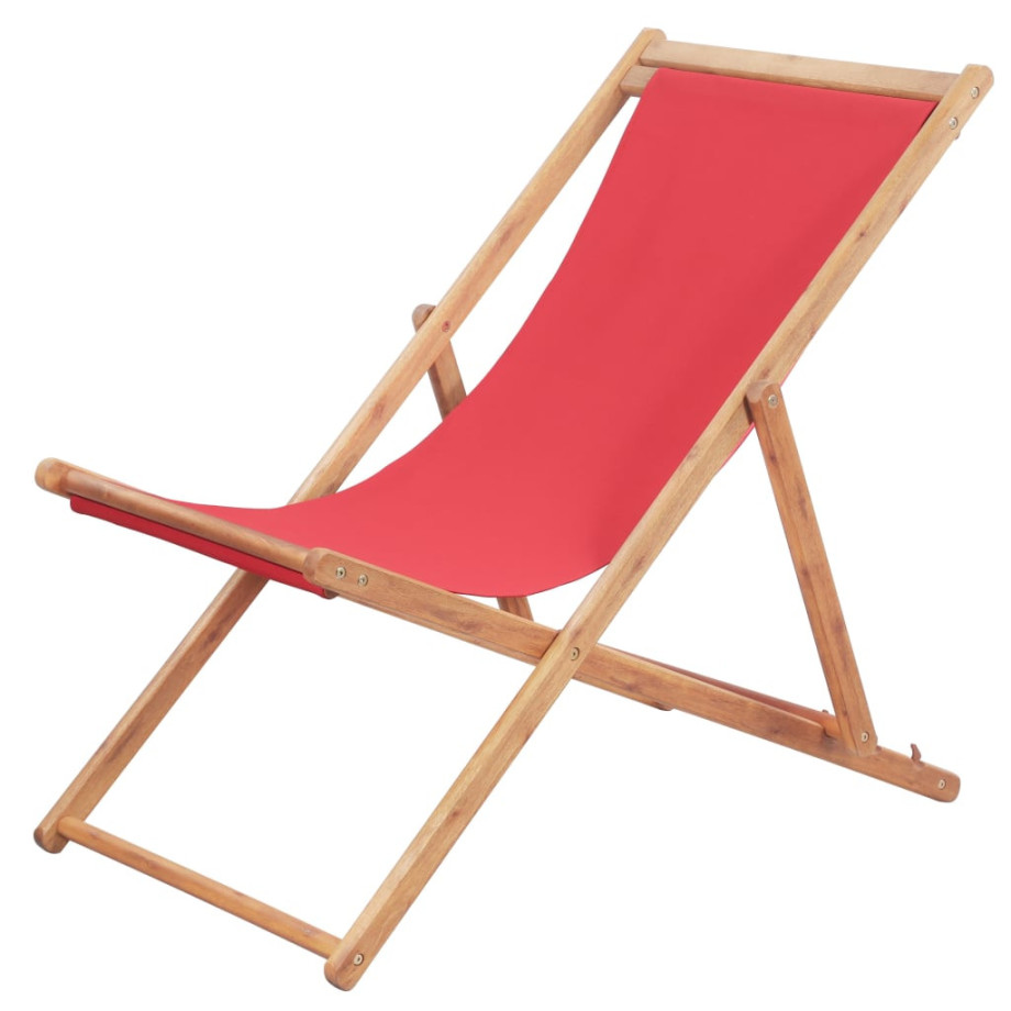 vidaXL Strandstoel inklapbaar stof en houten frame rood afbeelding 1