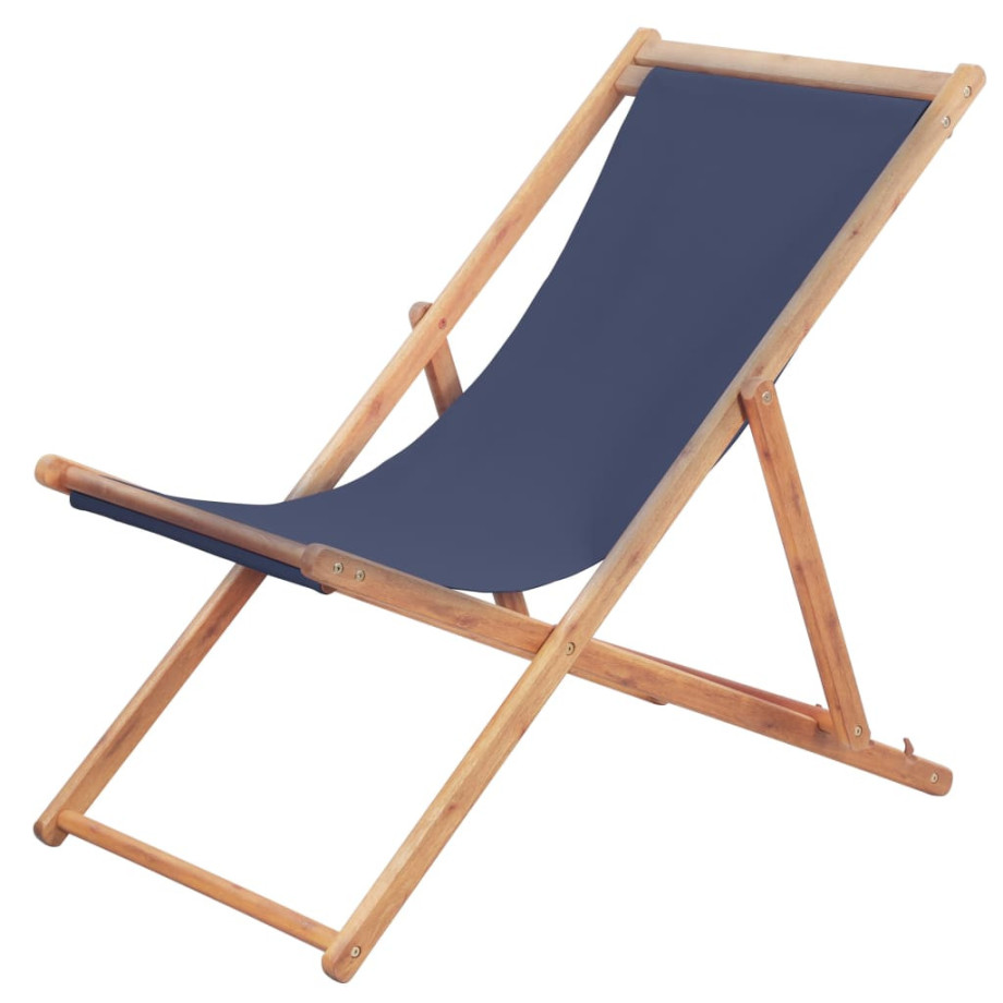 vidaXL Strandstoel inklapbaar stof en houten frame blauw afbeelding 1