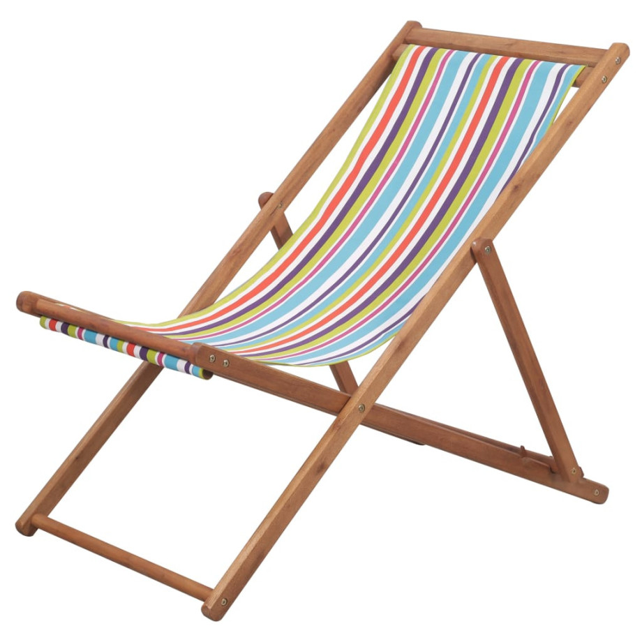 vidaXL Strandstoel inklapbaar stof en houten frame meerkleurig afbeelding 1