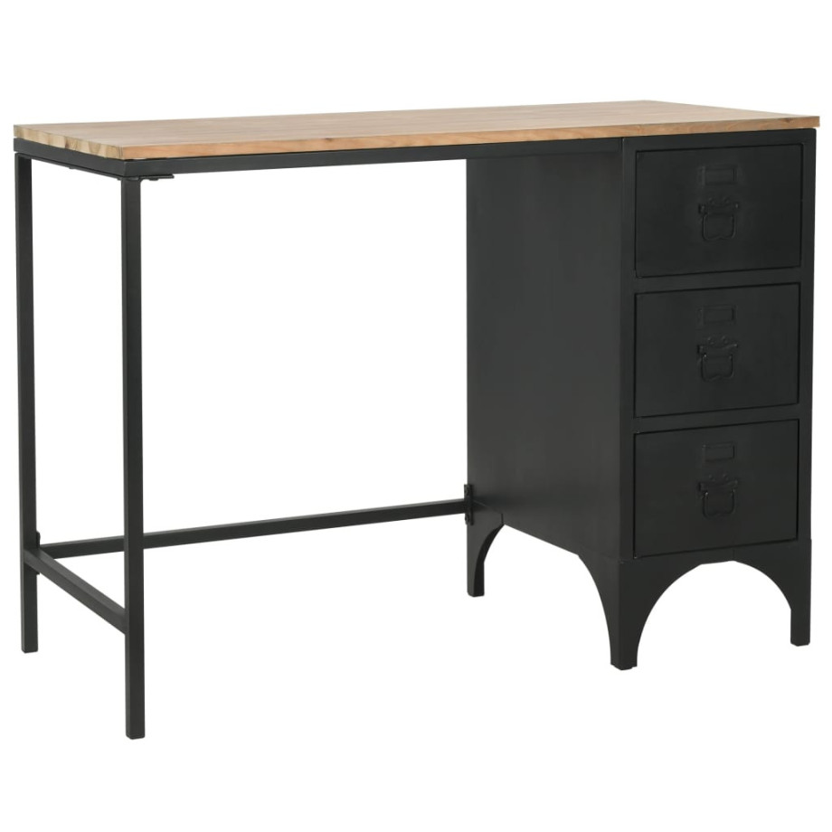 vidaXL Bureau 100x50x76 cm massief vurenhout en staal afbeelding 1