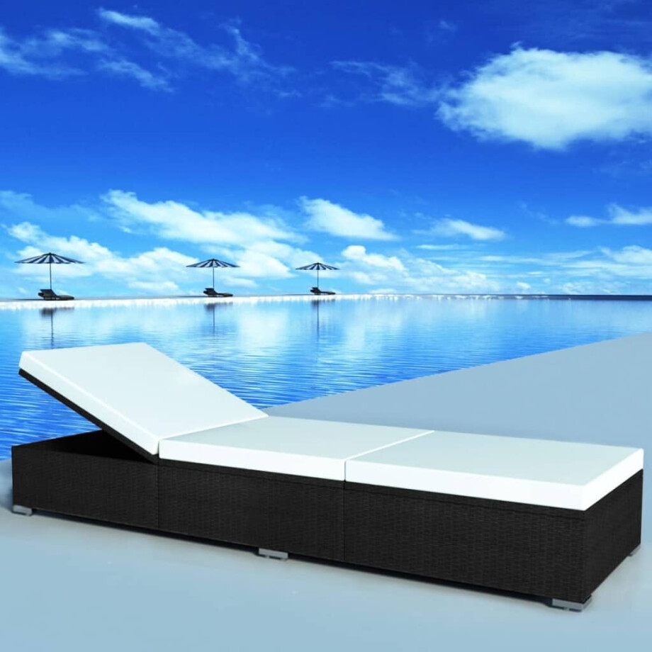 vidaXL Ligbed met kussen poly rattan zwart afbeelding 1