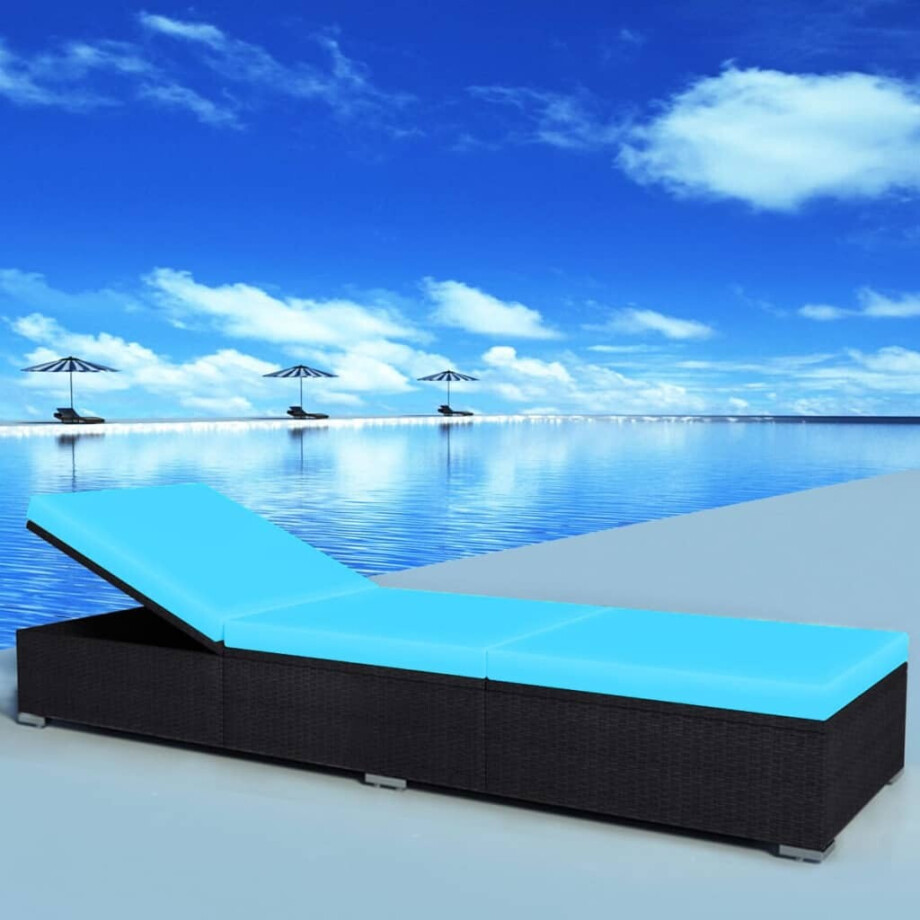 vidaXL Ligbed met kussen poly rattan zwart afbeelding 1