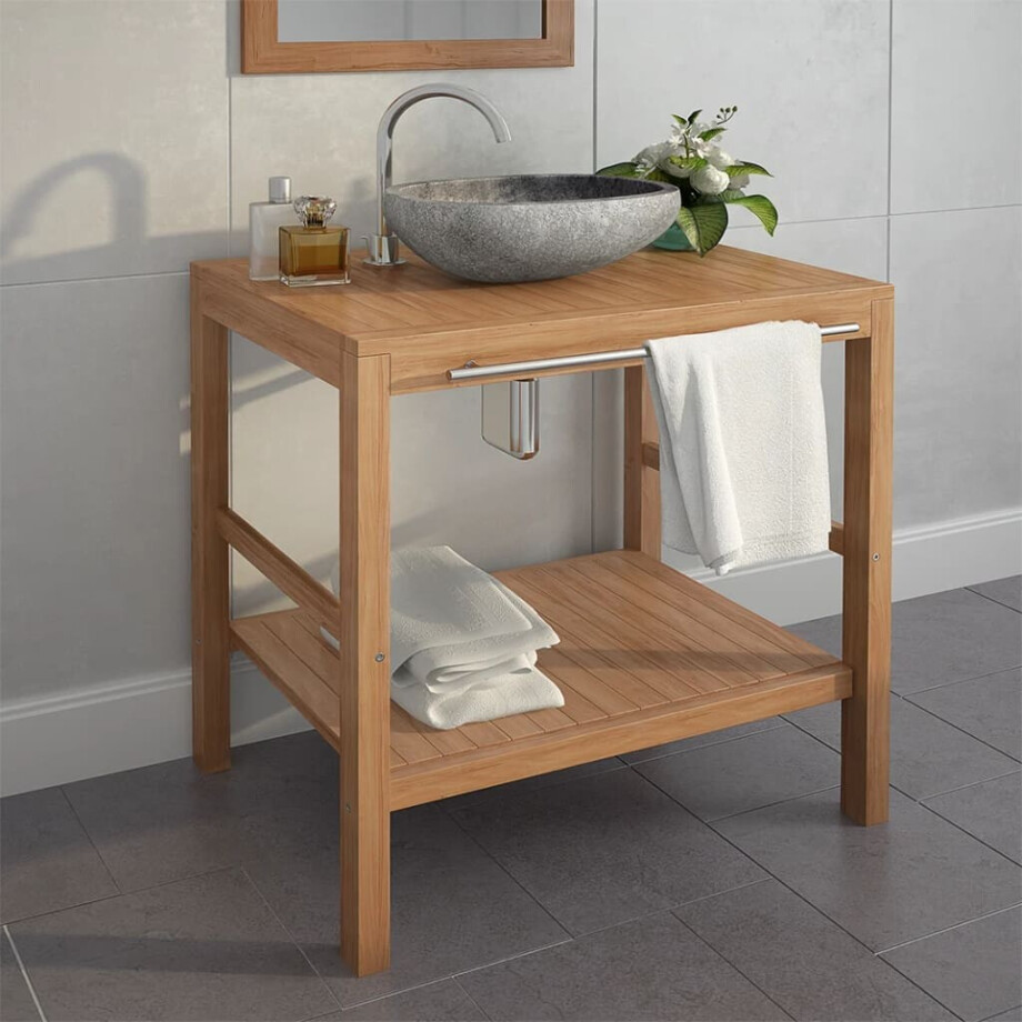 vidaXL Badkamer wastafelkast 74x45x75 cm massief teakhout afbeelding 1