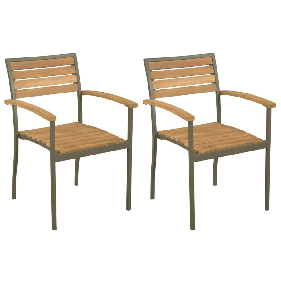 vidaXL Tuinstoelen stapelbaar 2 st massief acaciahout en staal afbeelding 1
