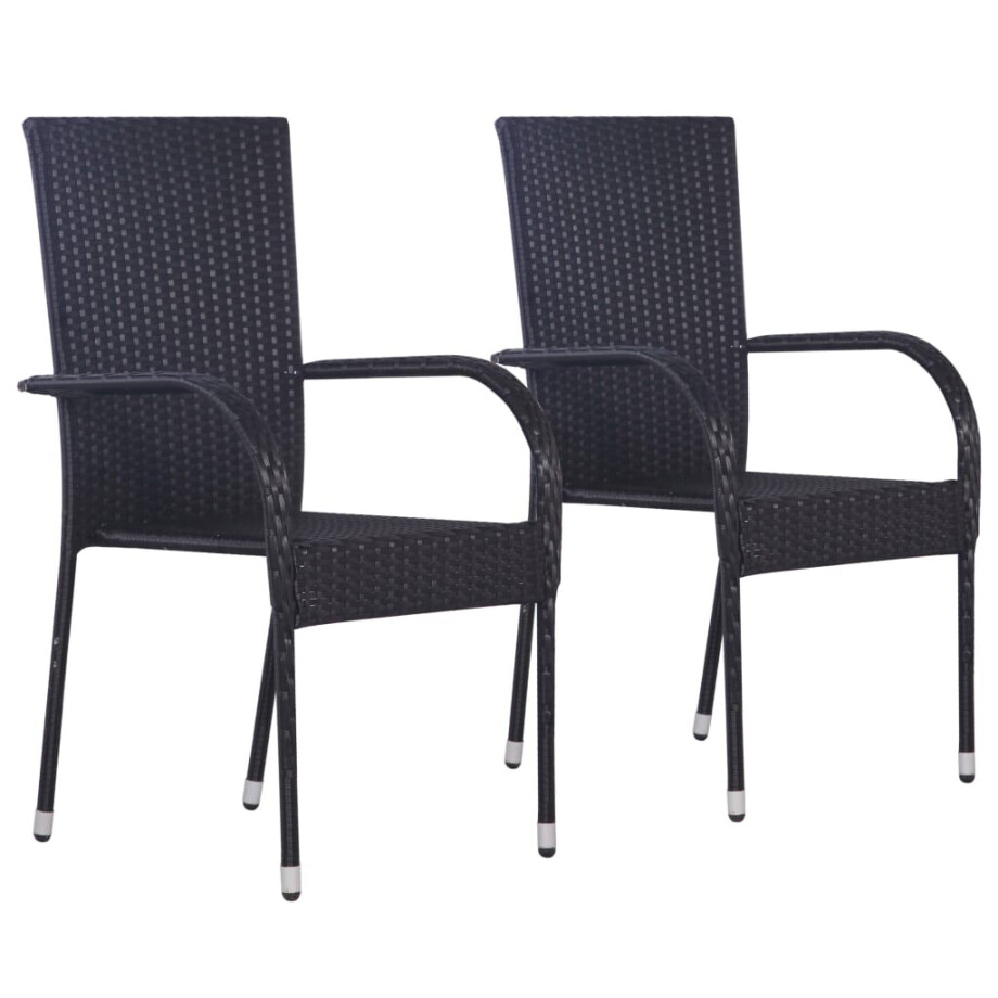 vidaXL Tuinstoelen stapelbaar 2 st poly rattan zwart afbeelding 1