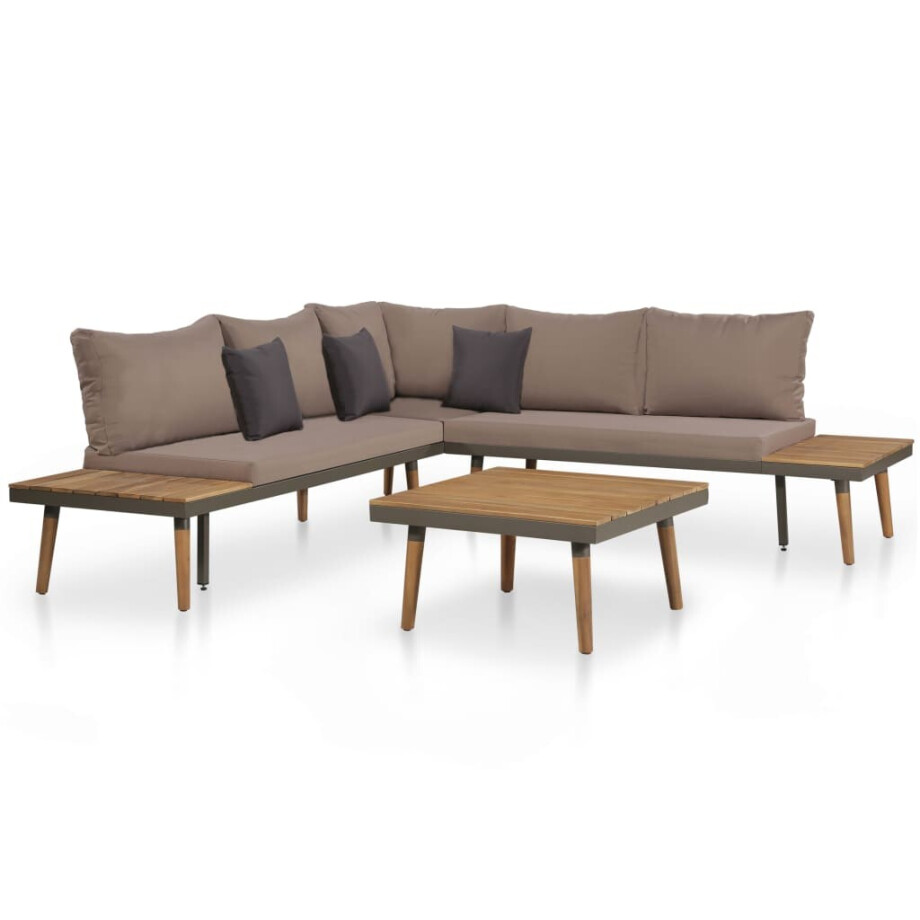 vidaXL 4-delige Loungeset met kussens massief acaciahout bruin vidaXL 4-delige Loungeset met kussens massief acaciahout bruin afbeelding 1