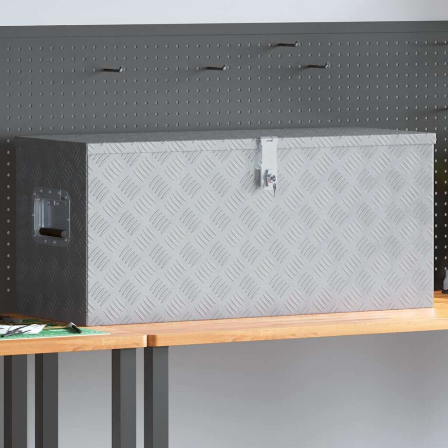 vidaXL Opbergkist 90,5x35x40 cm aluminium zilverkleurig afbeelding 1