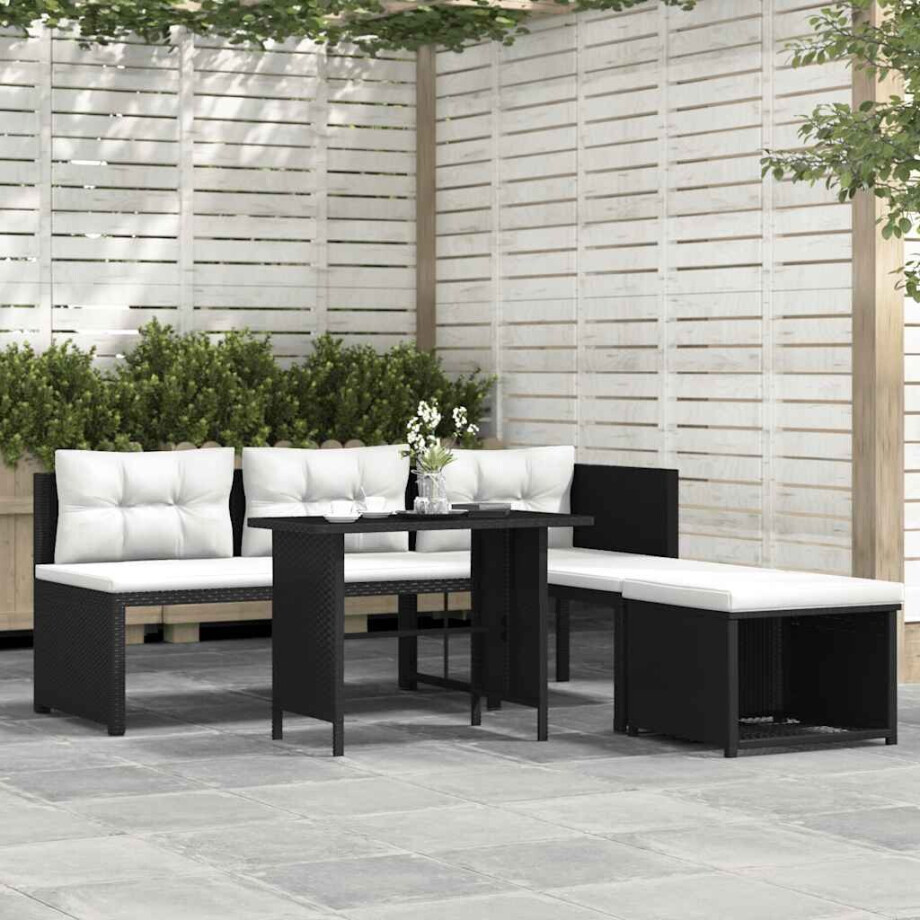 vidaXL 4-delige Loungeset poly rattan zwart afbeelding 1