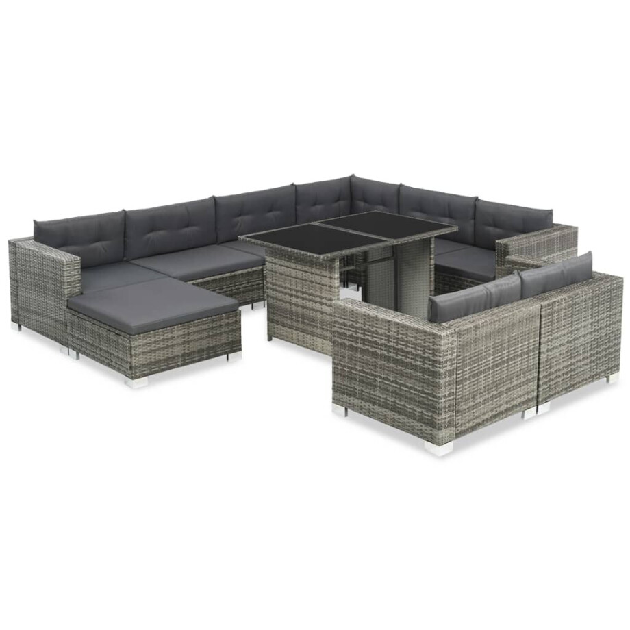 vidaXL 10-delige Loungeset met kussens poly rattan grijs afbeelding 1