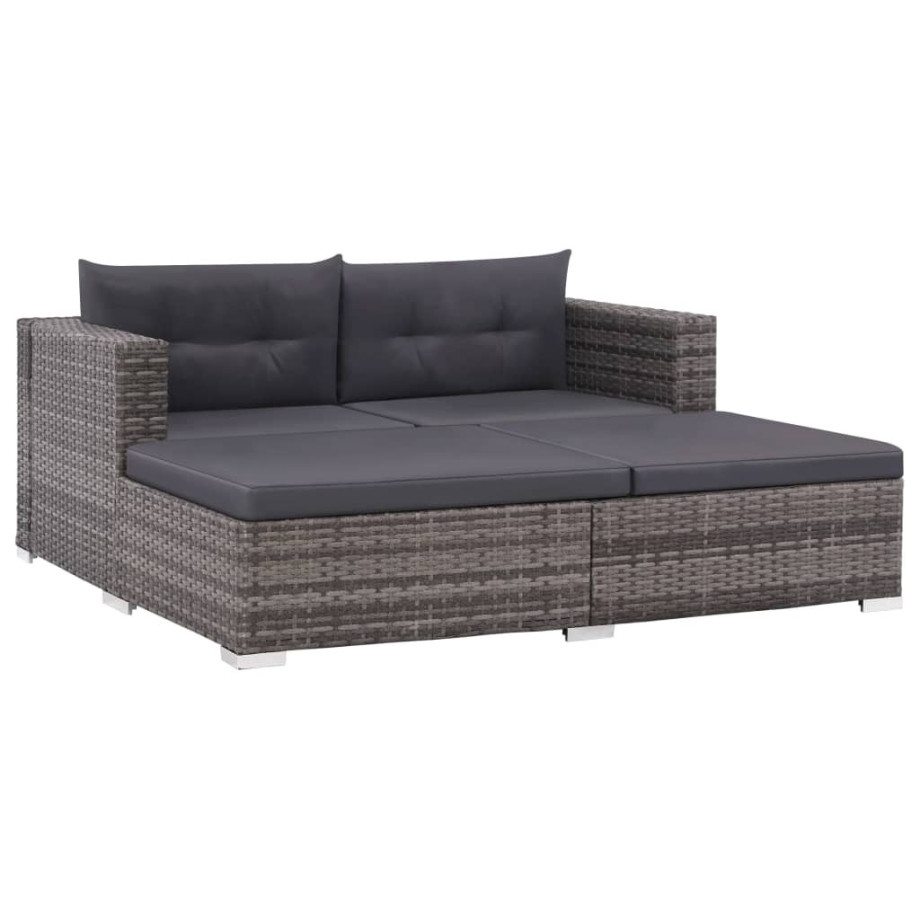 vidaXL 3-delige Loungeset met kussens poly rattan grijs afbeelding 1