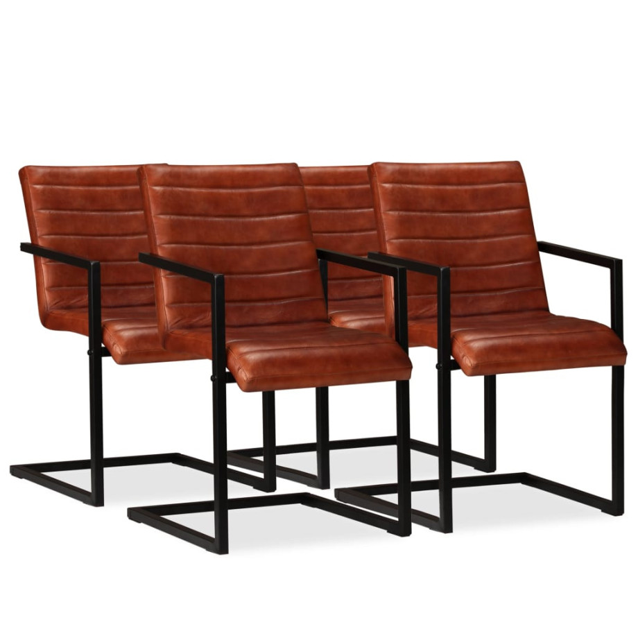 vidaXL Eetkamerstoelen 4 st echt leer bruin vidaXL Eetkamerstoelen 4 st echt leer bruin afbeelding 1
