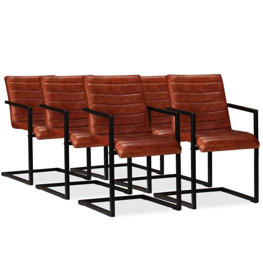 vidaXL Eetkamerstoelen 6 st echt leer bruin afbeelding 1
