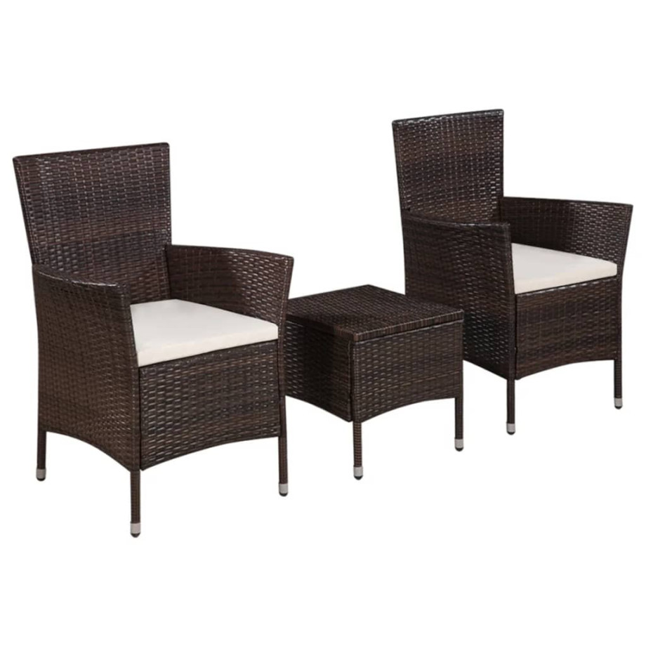 vidaXL 3-delige Bistroset poly rattan bruin afbeelding 1