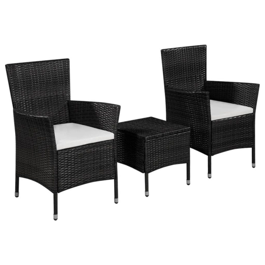 vidaXL 3-delige Bistroset poly rattan zwart afbeelding 1