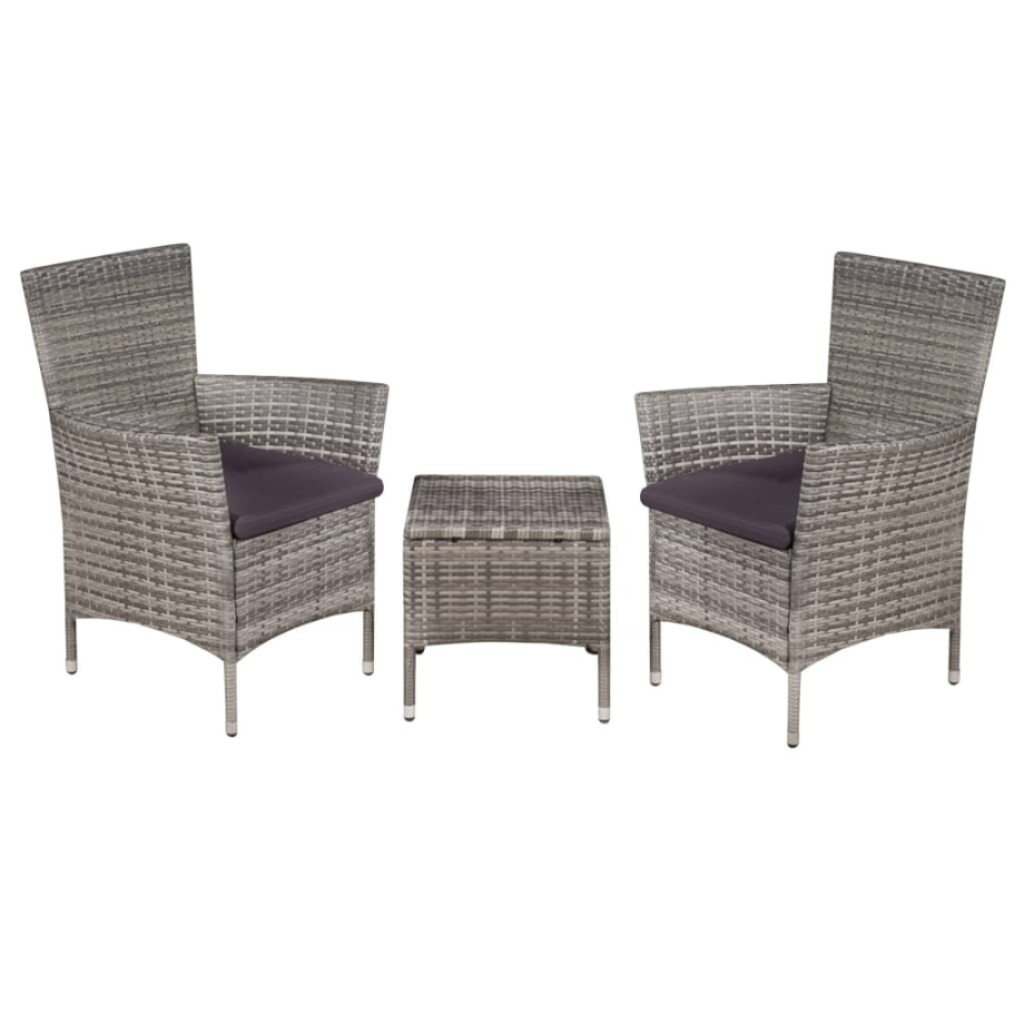 vidaXL 3-delige Bistroset poly rattan grijs vidaXL 3-delige Bistroset poly rattan grijs afbeelding 1