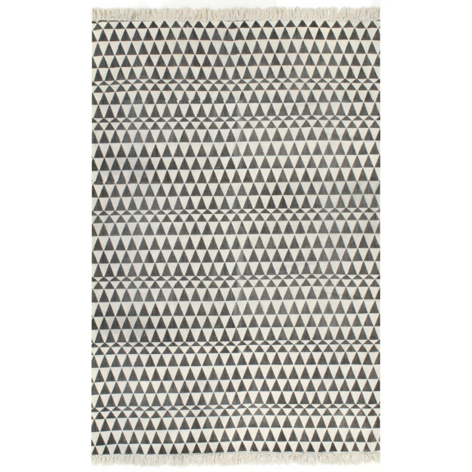 vidaXL Kelim vloerkleed met patroon 120x180 cm katoen zwart/wit afbeelding 1