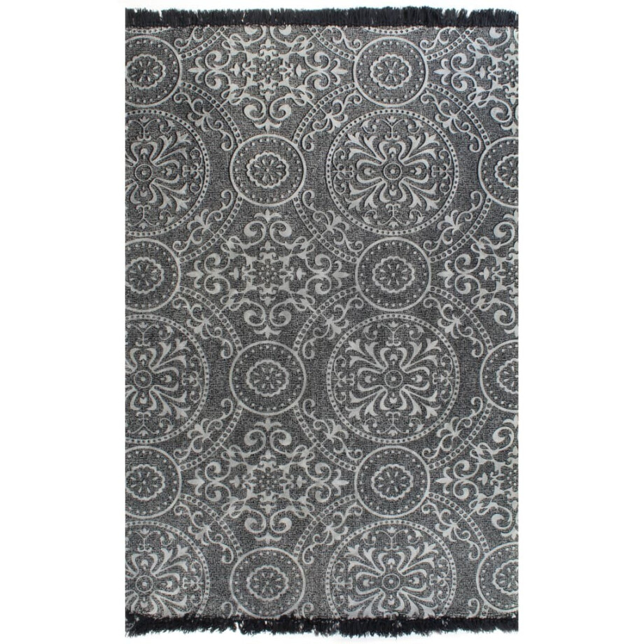 vidaXL Kelim vloerkleed met patroon 120x180 cm katoen grijs afbeelding 1