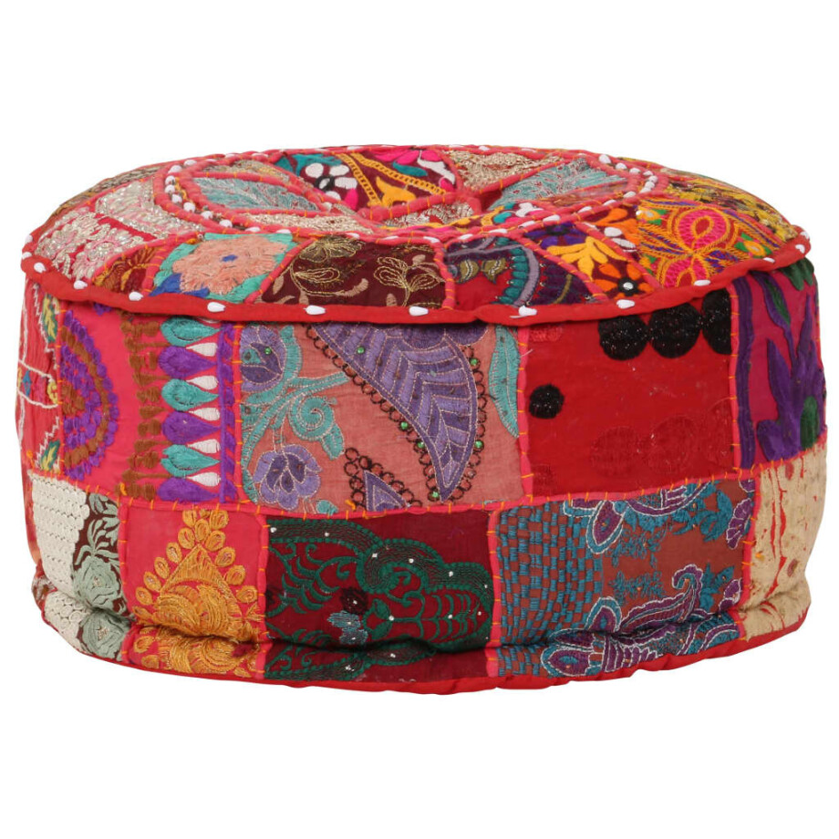 vidaXL Poef patchwork rond handgemaakt 40x20 cm katoen rood afbeelding 1