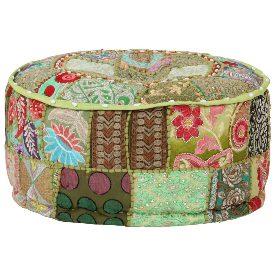 vidaXL Poef patchwork rond handgemaakt 40x20 cm katoen groen afbeelding 1