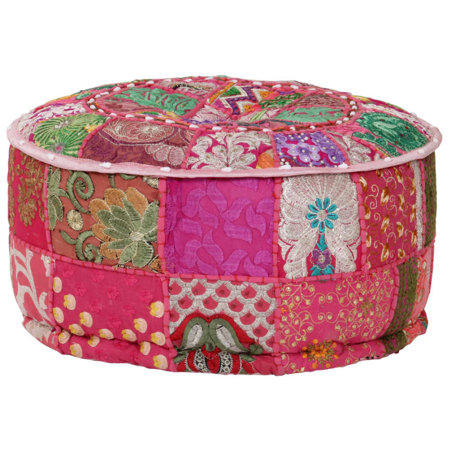 vidaXL Poef patchwork rond handgemaakt 40x20 cm katoen roze afbeelding 1