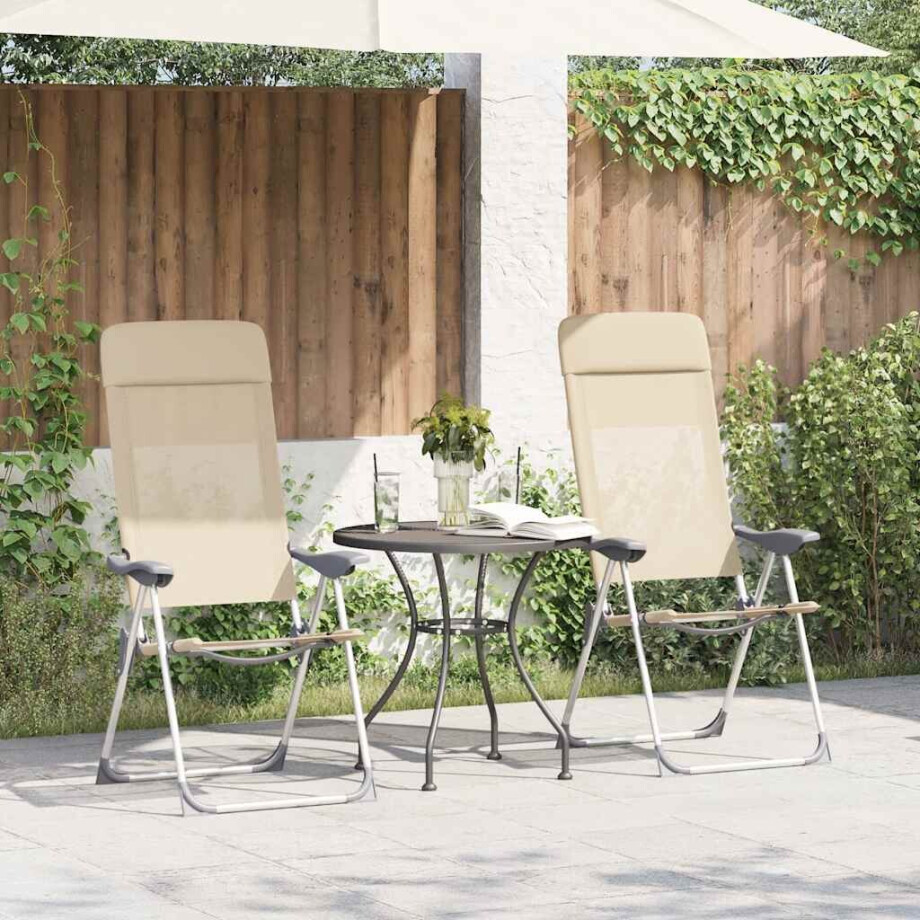 vidaXL Campingstoelen 2 st inklapbaar aluminium crèmewit afbeelding 1