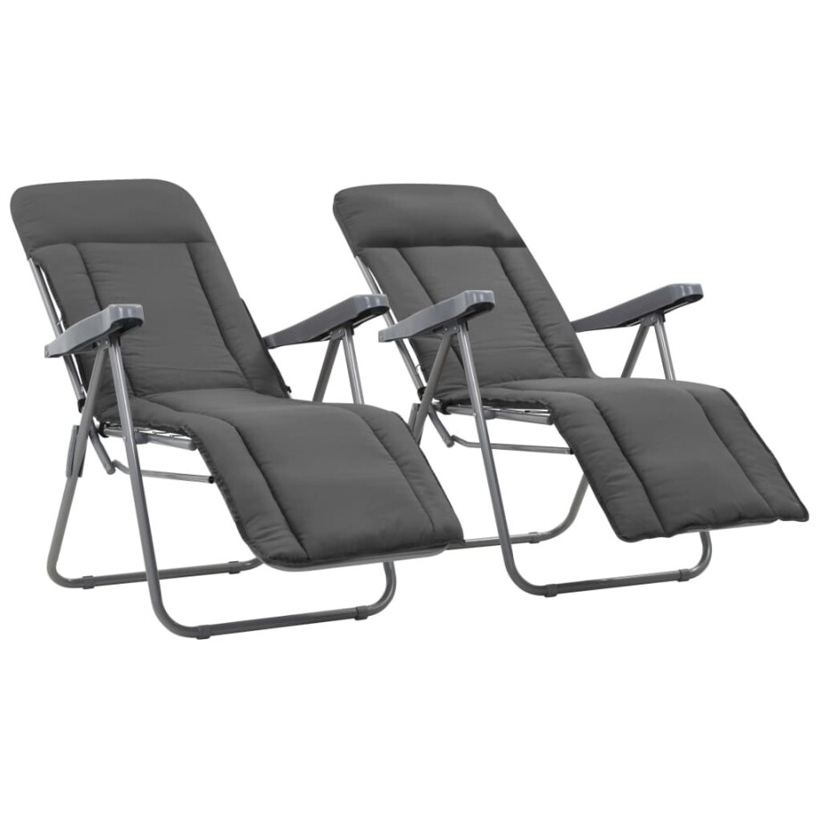 vidaXL Tuinstoelen met kussen inklapbaar 2 st grijs afbeelding 1