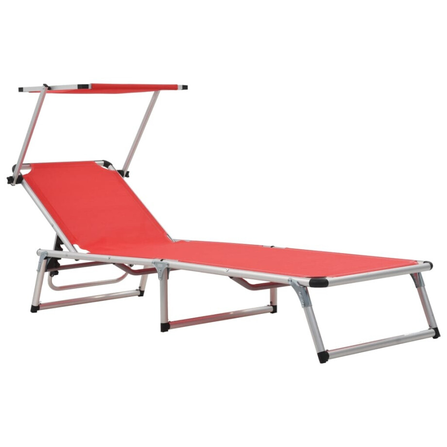 vidaXL Ligbed inklapbaar met dak aluminium en textileen rood afbeelding 1