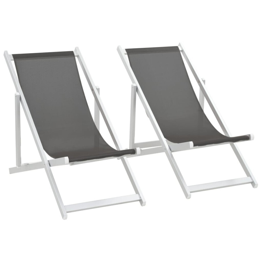 vidaXL Strandstoelen inklapbaar 2 st aluminium en textileen grijs afbeelding 1