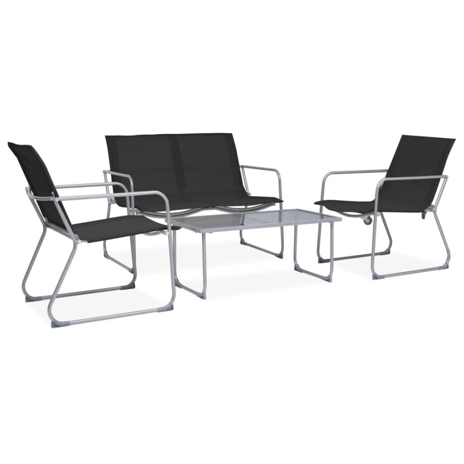 vidaXL 4-delige Loungeset stof en staal zwart afbeelding 1