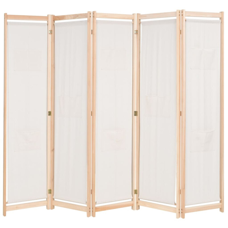 vidaXL Kamerscherm met 5 panelen 200x170x4 cm stof crème vidaXL Kamerscherm met 5 panelen 200x170x4 cm stof crème afbeelding 1