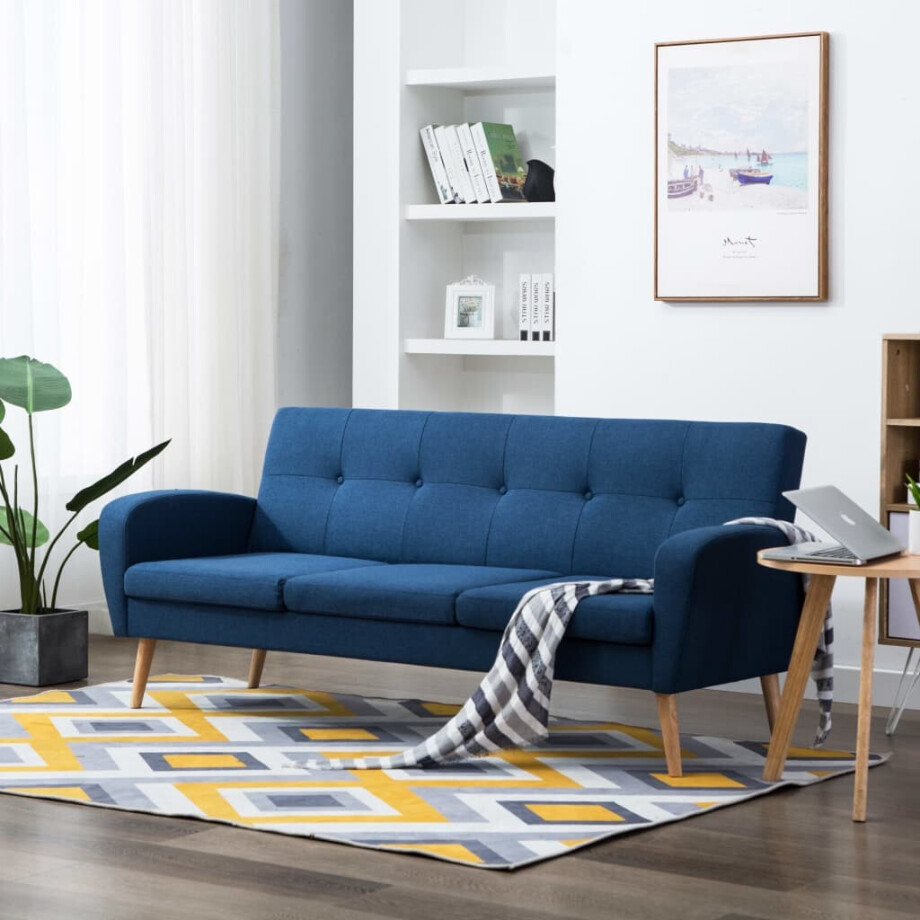 vidaXL Driezitsbank stof blauw vidaXL Driezitsbank stof blauw afbeelding 1
