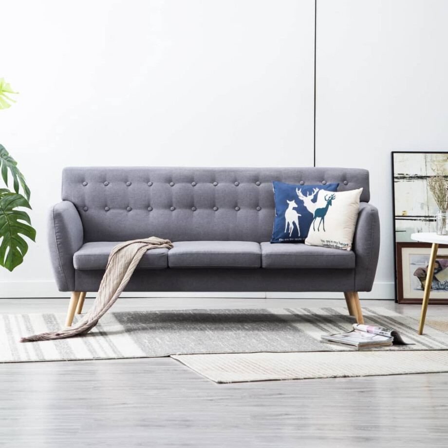 vidaXL Driezitsbank 172x70x82 cm stof lichtgrijs afbeelding 1