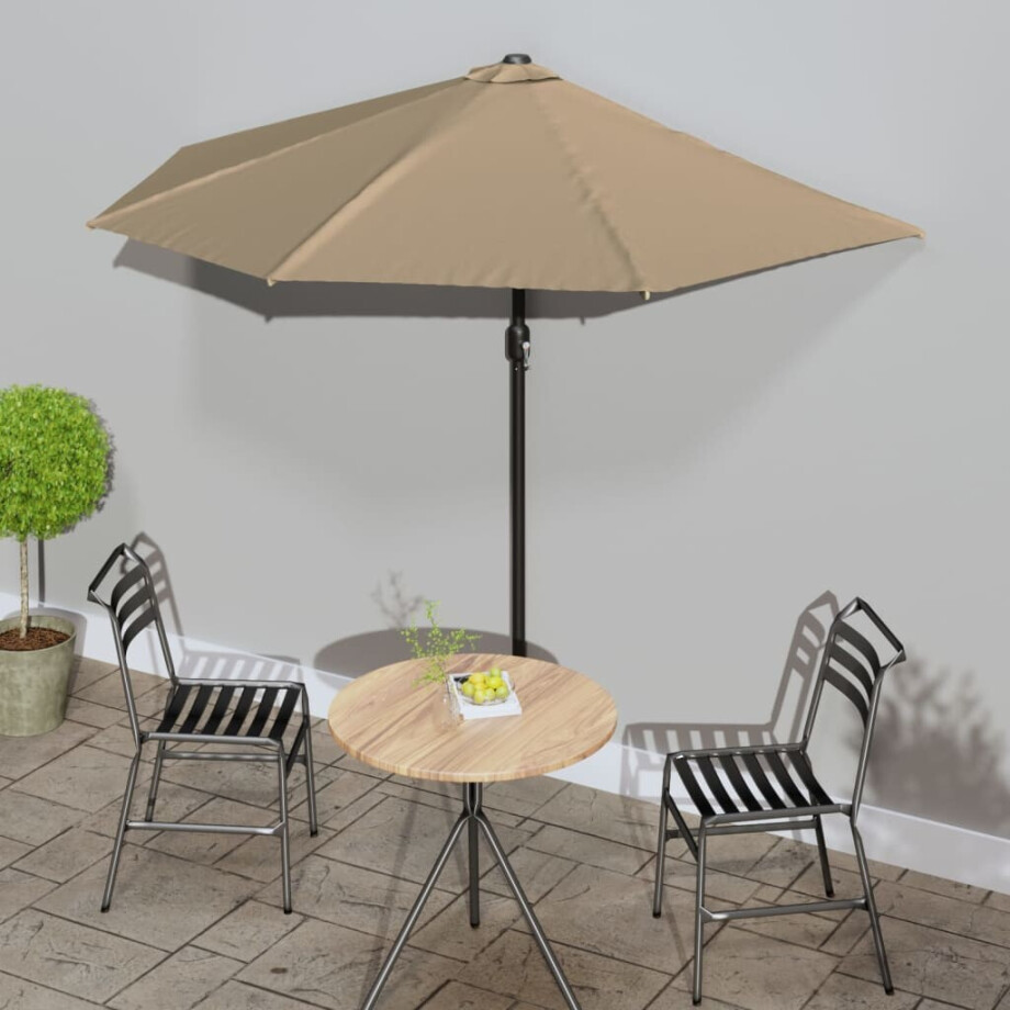 vidaXL Balkonparasol half met aluminium paal 270x144 cm taupe vidaXL Balkonparasol half met aluminium paal 270x144 cm taupe afbeelding 1