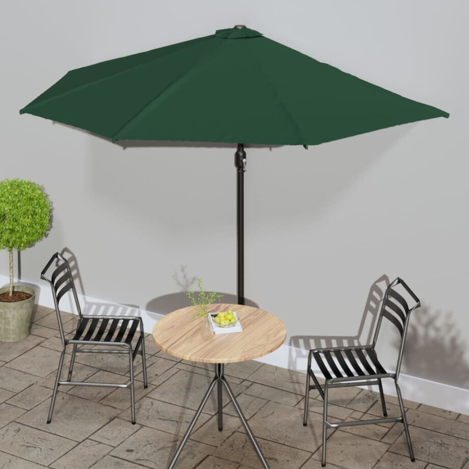 vidaXL Balkonparasol half met aluminium paal 300x155 cm groen afbeelding 1