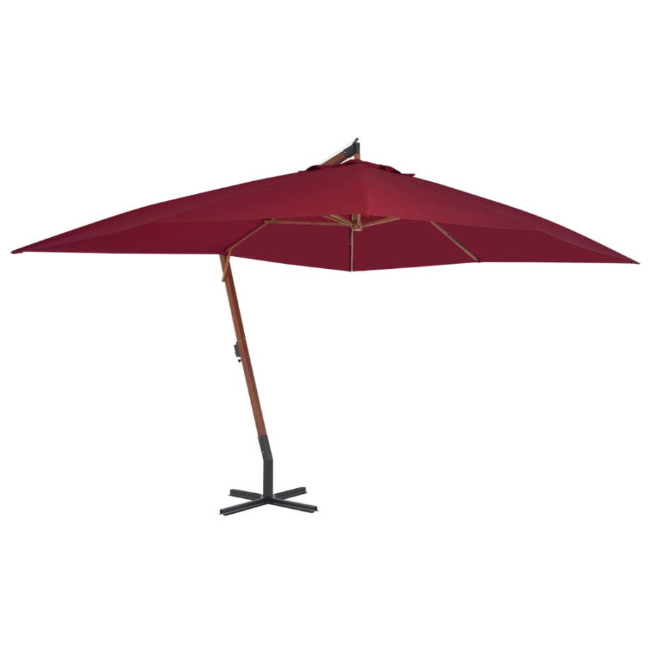 vidaXL Zweefparasol met houten paal 400x300 cm bordeauxrood afbeelding 1