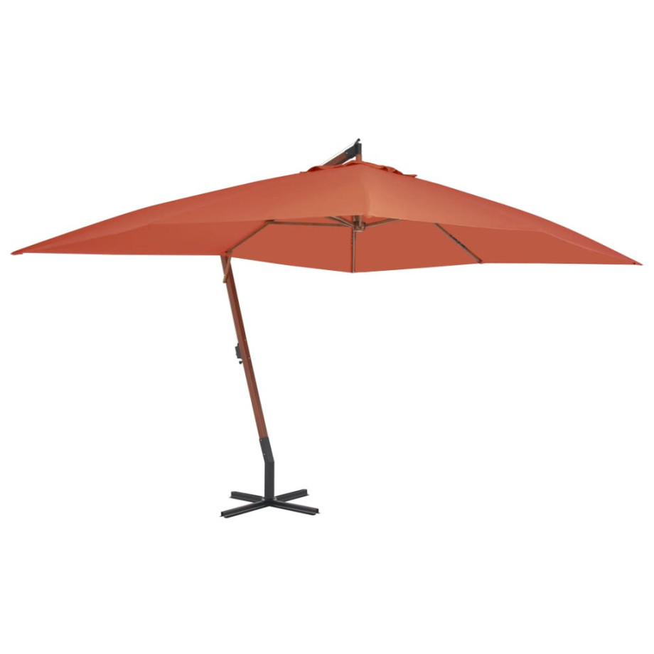 vidaXL Zweefparasol met houten paal 400x300 cm terracottakleurig afbeelding 1