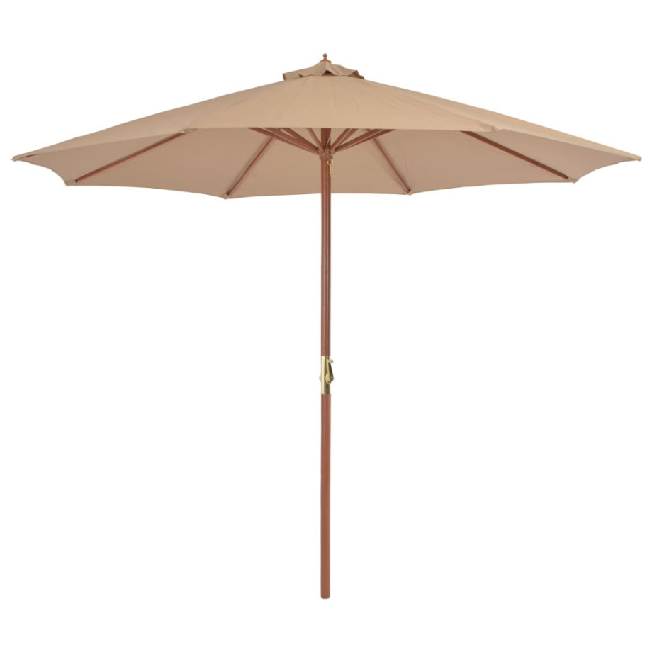 vidaXL Parasol met houten paal 300 cm taupe afbeelding 1