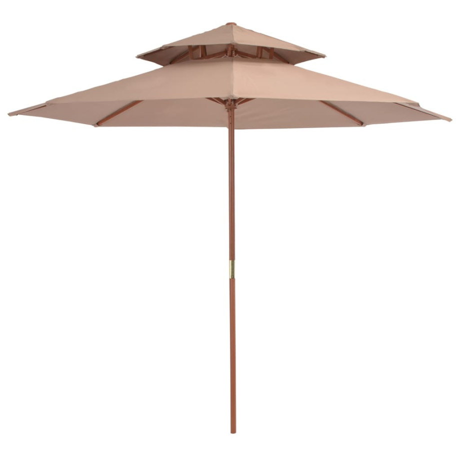 vidaXL Parasol dubbeldekker met houten paal 270 cm taupe afbeelding 1