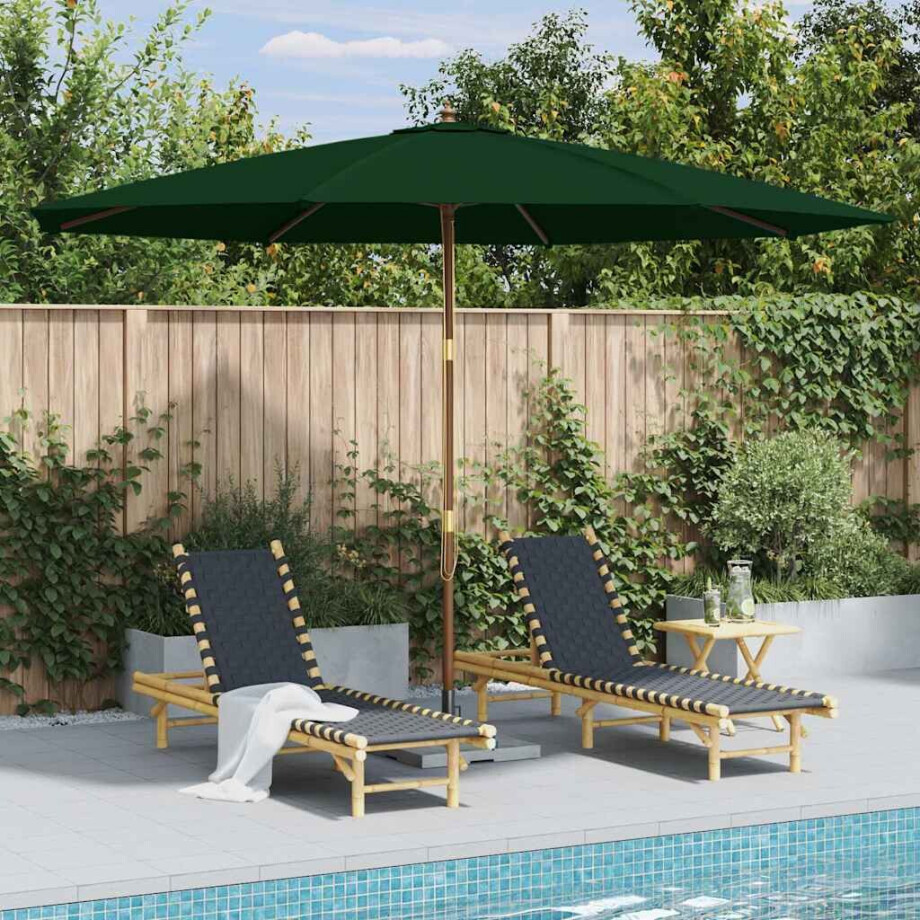 vidaXL Parasol met houten paal 350 cm groen afbeelding 1