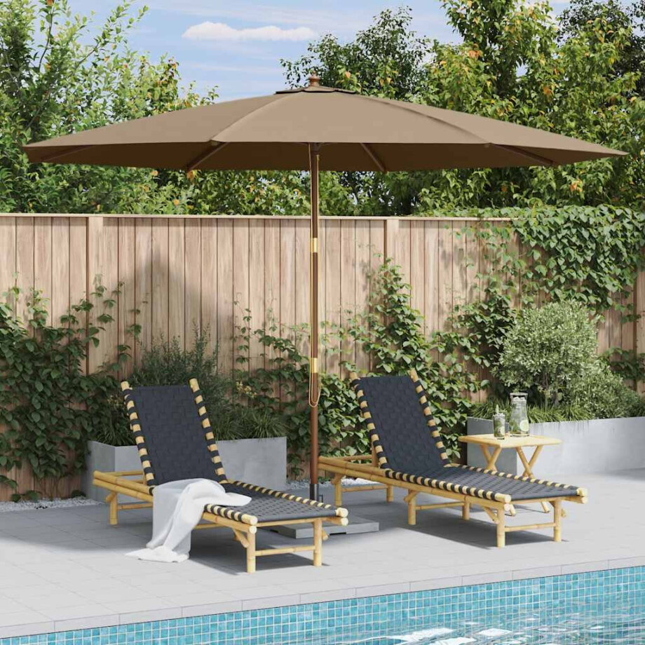 vidaXL Parasol met houten paal 350 cm taupe afbeelding 1