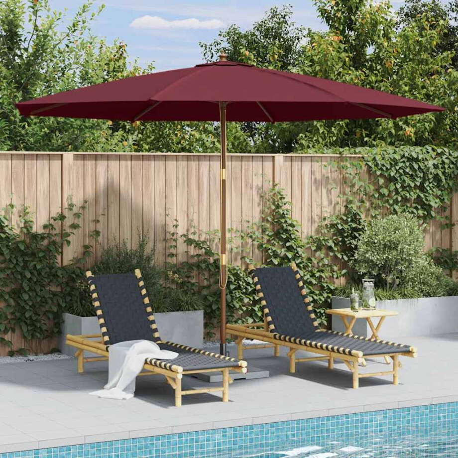vidaXL Parasol met houten paal 350 cm bordeauxrood afbeelding 1