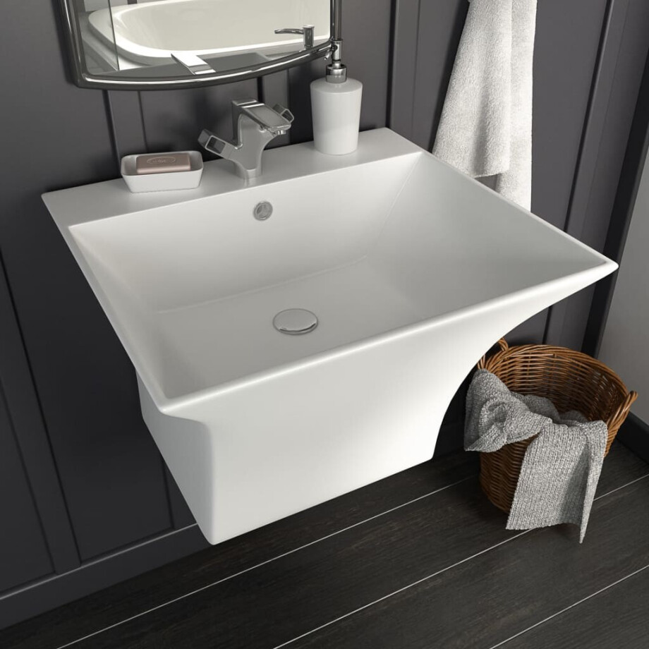vidaXL Wasbak wandgemonteerd 500x450x410 mm keramiek wit afbeelding 1