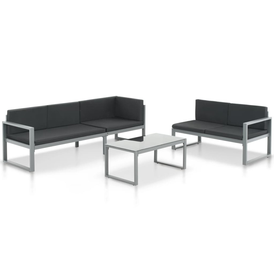 vidaXL 3-delige Loungeset met kussens aluminium zwart afbeelding 1